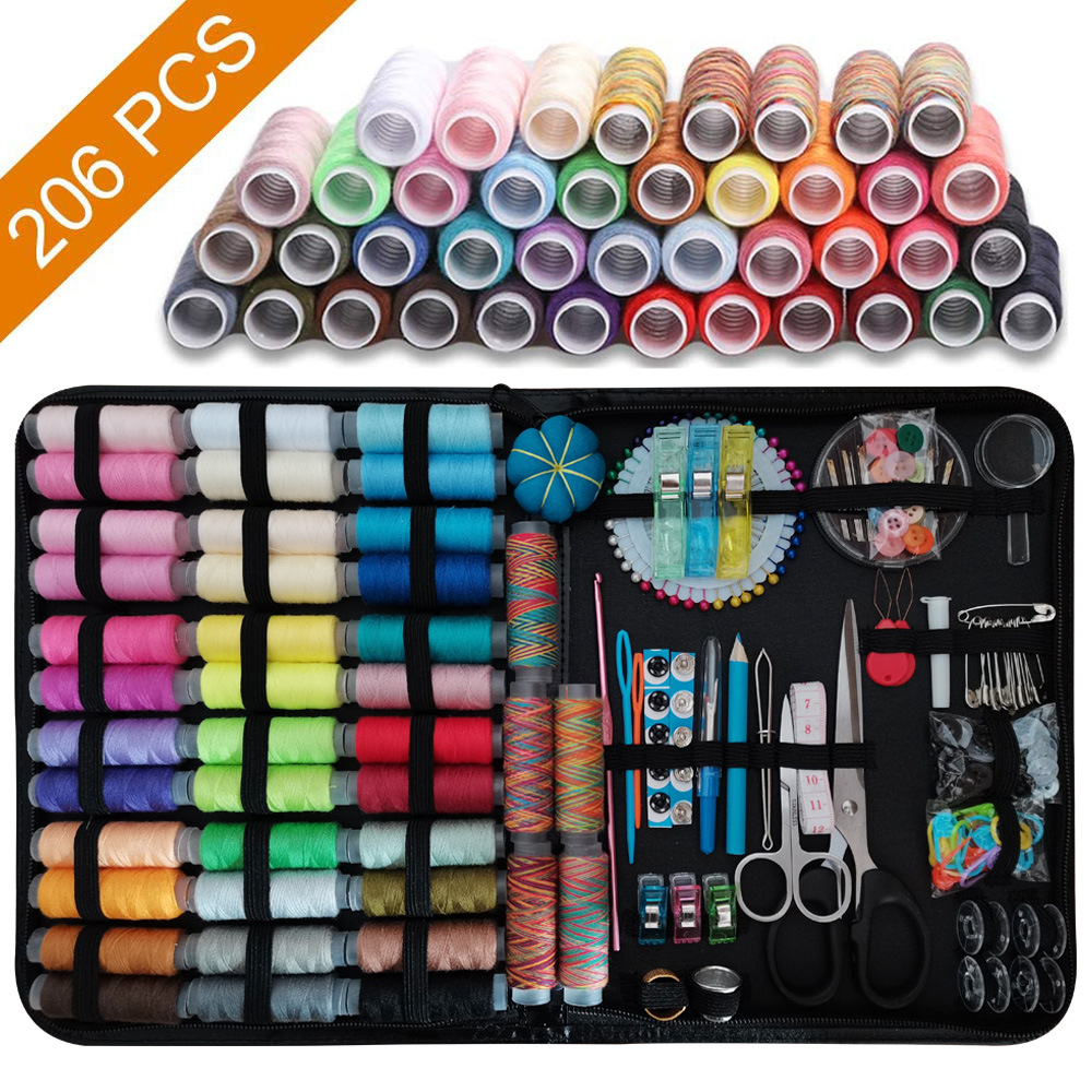 E-commerce 206-piece set of hand-stitched bag, black sewing bag, leather sewing bag, portable sewing set pic 2
