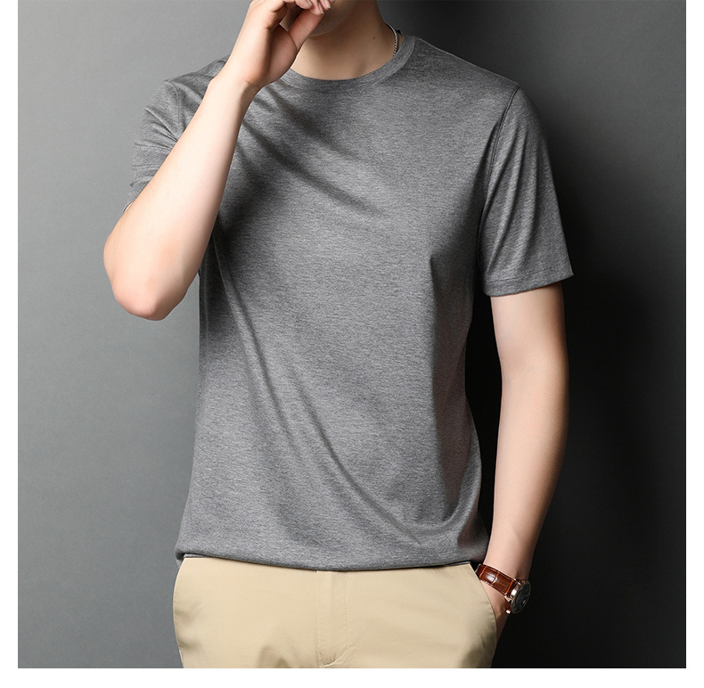 A new short-sleeved T-shirt for men made of mulberry silk in summer, with a round neck and solid color. It is a simple and thin Korean-style trendy base layer made of silk pic 43