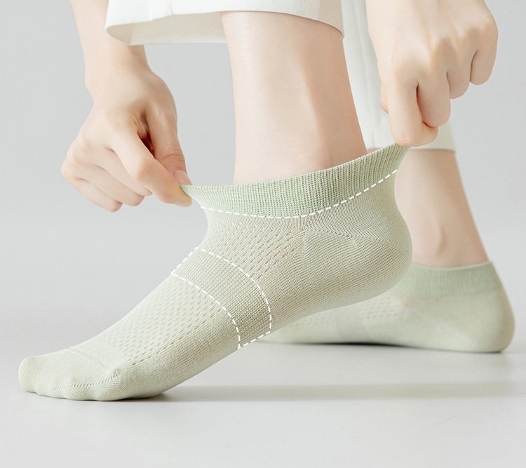 袜子春夏吸汗女士纯棉船袜薄款浅口纯色网眼透气短筒袜抗起球袜子详情21