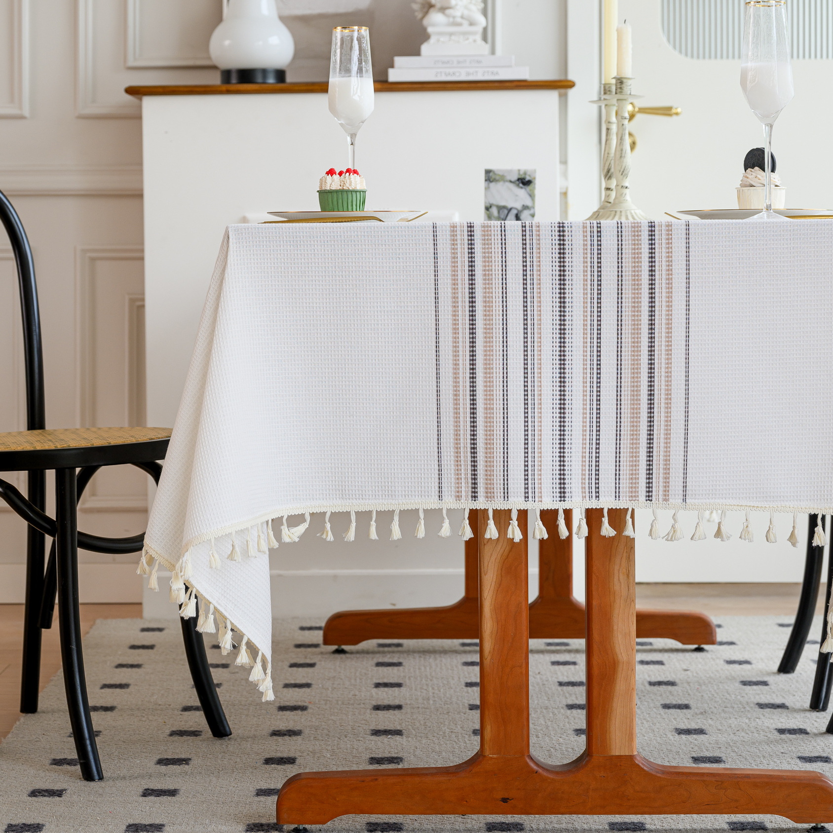 Wholesale of American-style country solid-color household rectangular table fabric, soft and breathable waffle striped coffee table cover fabric pic 47