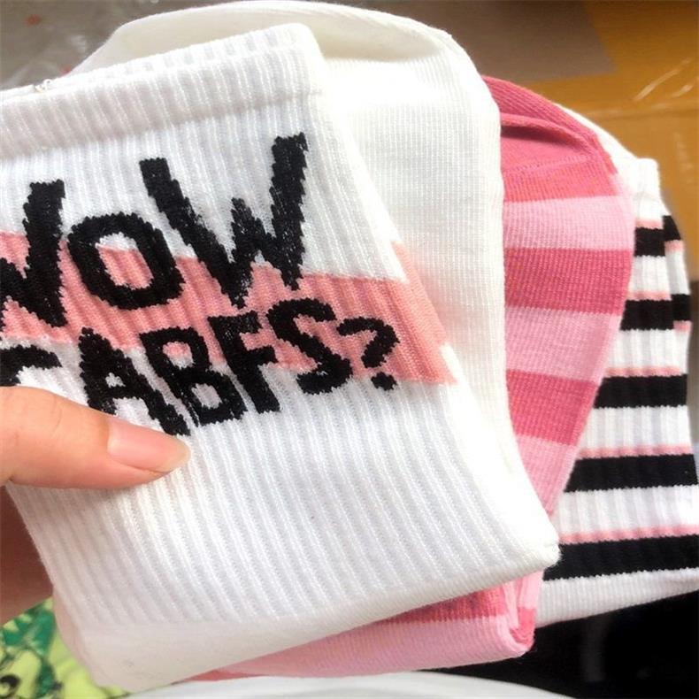 秋季袜子女长筒ins潮百搭高颜值森系中筒学生白色字母女生长袜女详情11