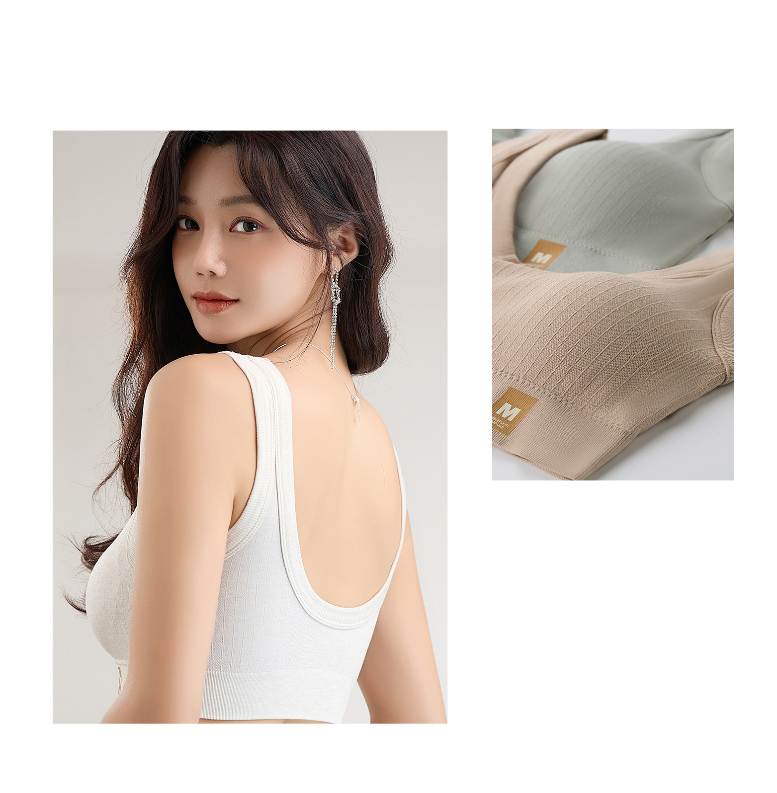 女士运动背心裹胸一体式固定杯无钢圈上托收副乳打底内衣美背抹胸详情11