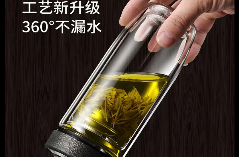 Thickened double-layer glass cups, large-capacity tea-water separation cups, business tea brewing cups, car-mounted goose egg cups, gift printed words pic 37