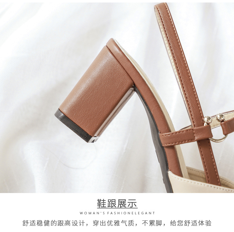 外贸包头凉鞋女夏新款尖头网红高跟鞋时尚后空粗跟时尚配裙子单鞋详情8