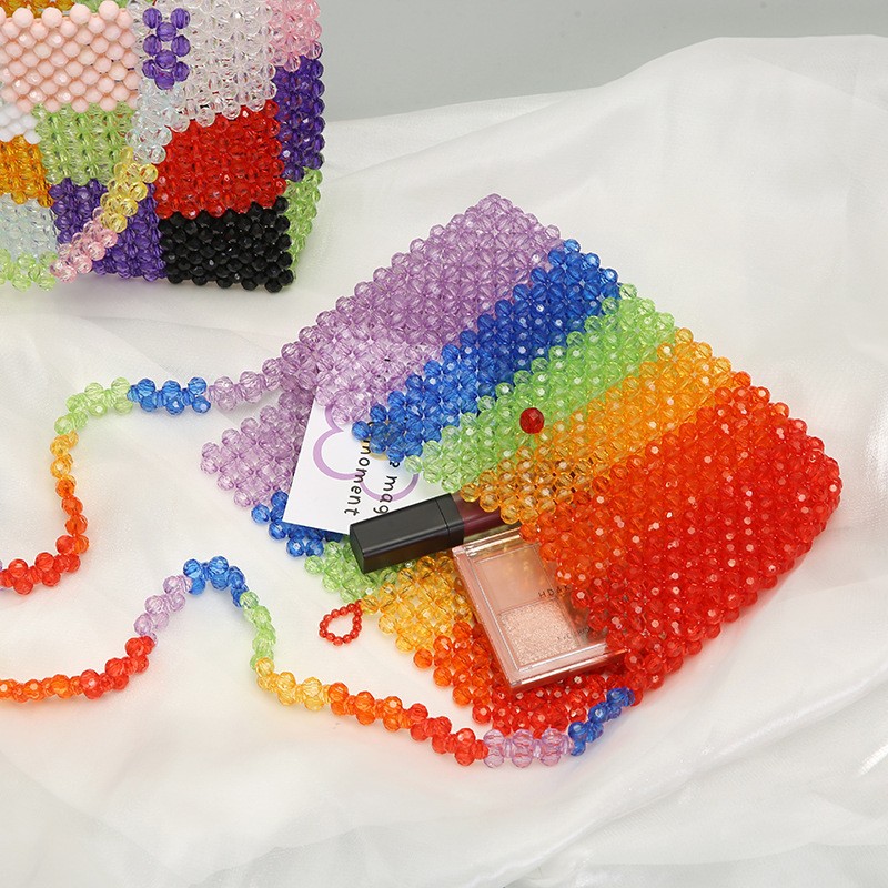 Creative color-blocking hand-held pearl bag, Japanese and Korean internet-famous hand-woven bag, pearl woven handbag, elegant decorative storage bag, and other hair accessories pic 7