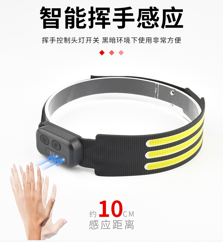 New hand-waving sensor TYPE-C rechargeable headlamp, outdoor strong light COB head-mounted cycling and running red and blue light pic 6