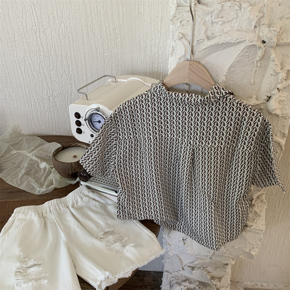 织里童装男童衬衫夏装2023新款夏季儿童休闲风印花休闲短袖衬衣潮详情6