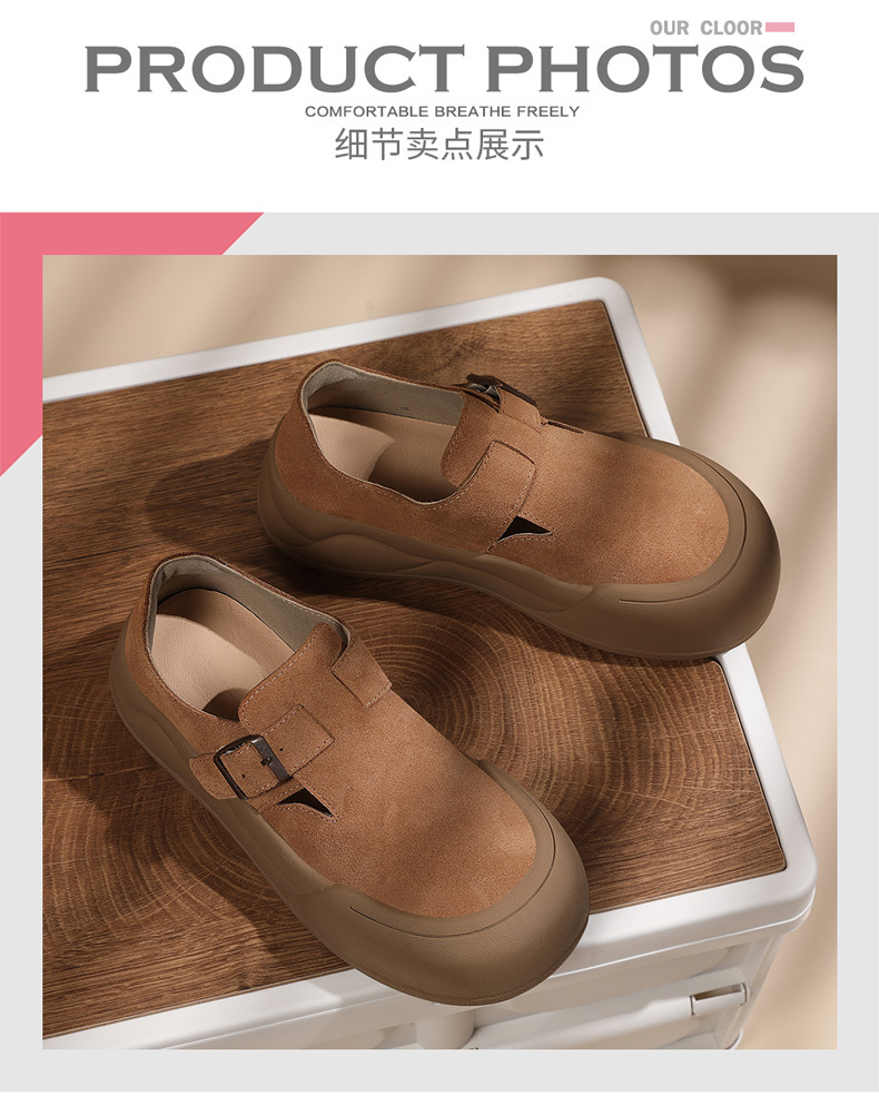 真皮厚底勃肯鞋女2024秋季新款英伦风复古大头磨砂休闲百搭女鞋详情5