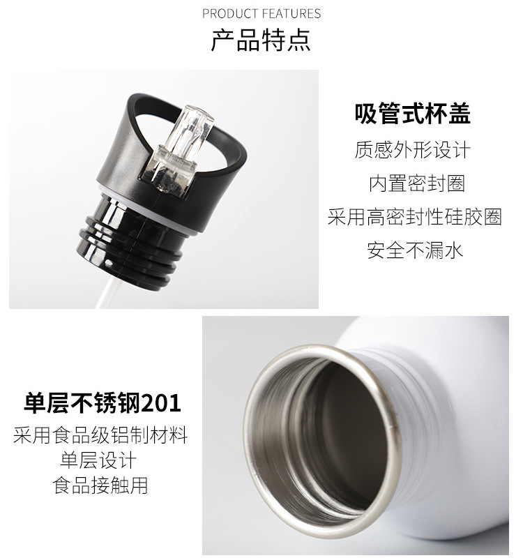 Heat-transferable blank 600ML large-mouth flat-bottomed 201 stainless steel sports water bottle creative commemorative cup pic 7