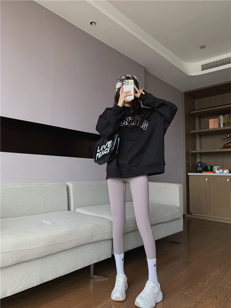 Nude shark pants for women, autumn Barbie pants, coffee-colored high-waisted, belt-cinching and hip-lifting yoga base tights pic 35