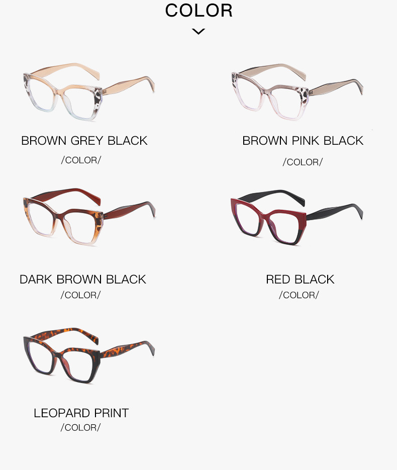 2023新款猫眼眼镜框女时尚欧美撞色PC眼镜架平光镜跨境防蓝光眼镜详情8