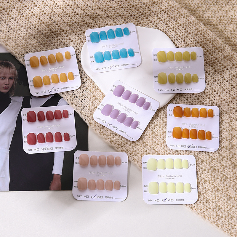 Handmade candy-colored short wearable nail, simple and fresh in summer, solid color nail nail pieces, detachable false nail stickers, nude color pic 3