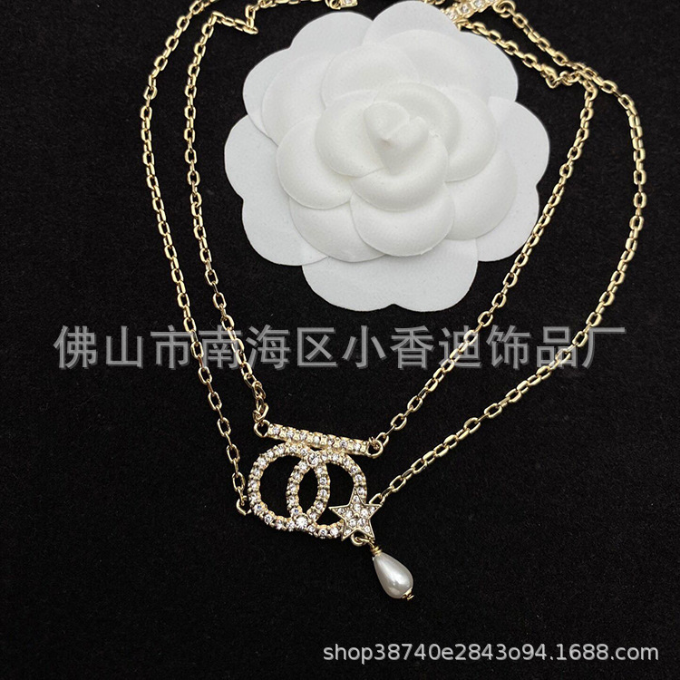 新款小香风项链香奶奶高版本宫廷复古双C珍珠锁骨链厂家直播批发详情6