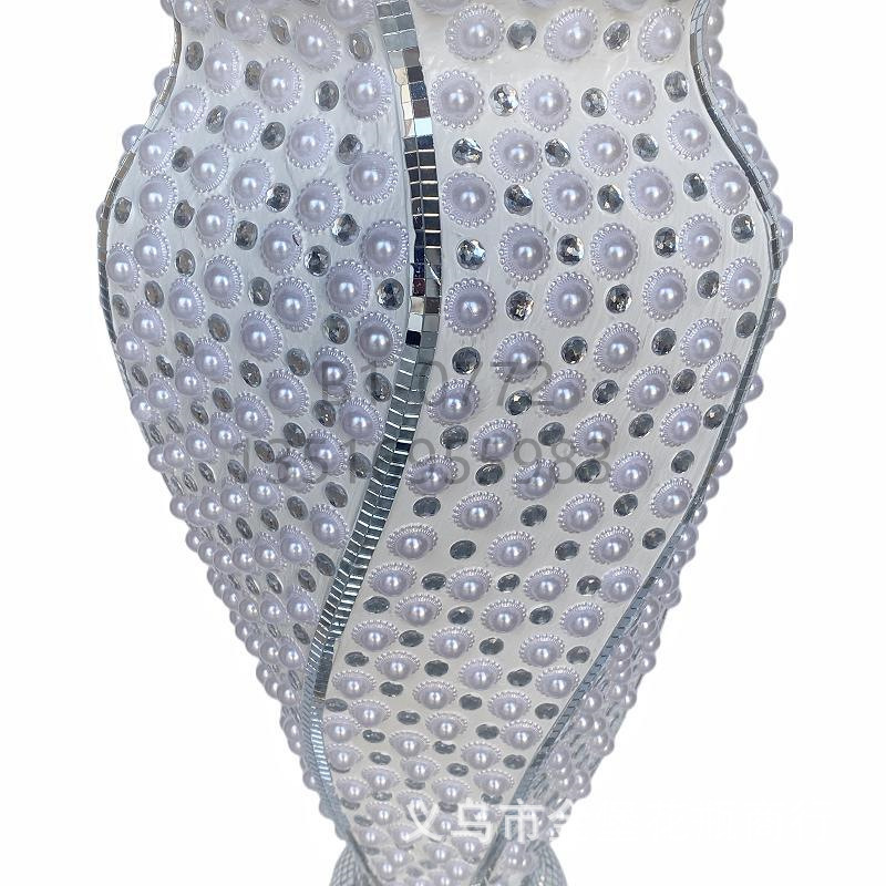 Golden Castle Vase, European-style simple vase with diamond bead glass lens, floor-standing vase, trumpet flower-shaped flower pot, living room, hotel, home, shopping mall, ceramic decoration pic 29