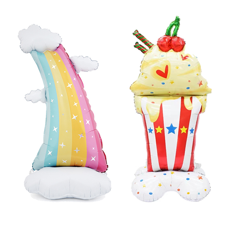 New cross-border standing rainbow cloud ice cream gift box, cake, large-sized aluminum film balloon birthday party decoration pic 3
