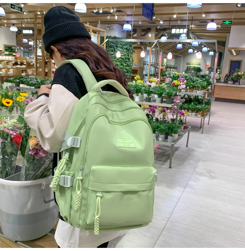 纯色休闲双肩包小学生女初高中书包简约时尚百搭大容量大学生背包详情14