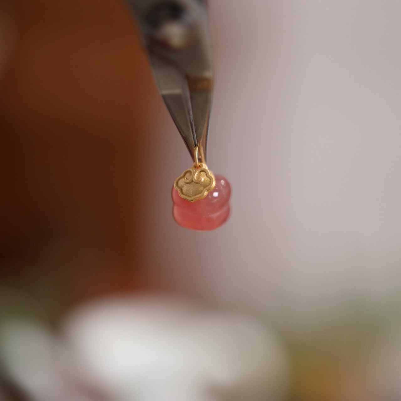 New natural salt source agate jewelry pink accessory S925 silver gold-plated non-red salt Source Ruyi persimmon accessory pic 9