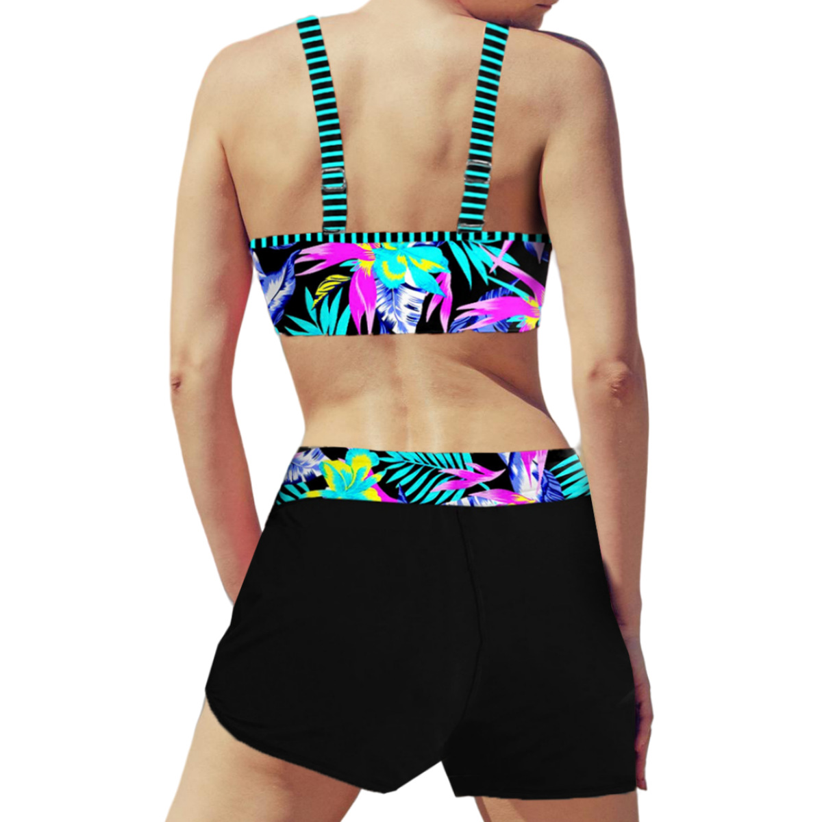 2024新款跨境欧美大码女速干性感露背高腰两件套比基尼泳衣批发详情10