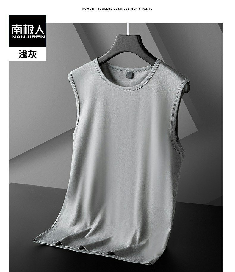 Ice Silk Modal sleeveless T-shirt for men, summer trendy brand pure cotton vest, fitness sports waistcoat, base layer shirt for men pic 13