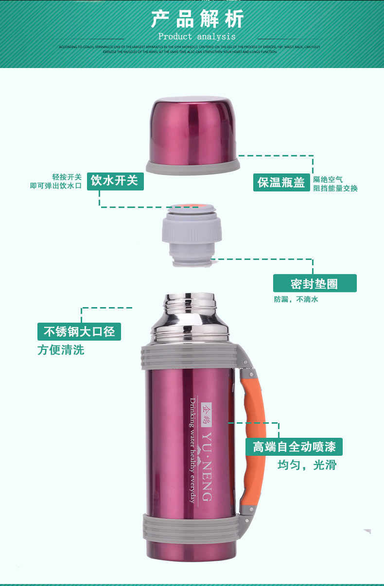 У может вместить 1200мл, а также в открытом туристском кубке для мужчин и женщин, из нержавеющей стали, выпрямленной в термостат pic 2