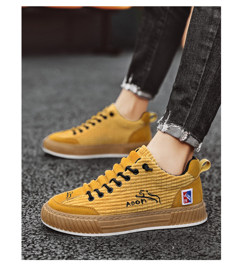 男鞋秋季2023新款灯芯绒平板鞋百搭一脚蹬高档帆布鞋软底运动潮鞋详情15