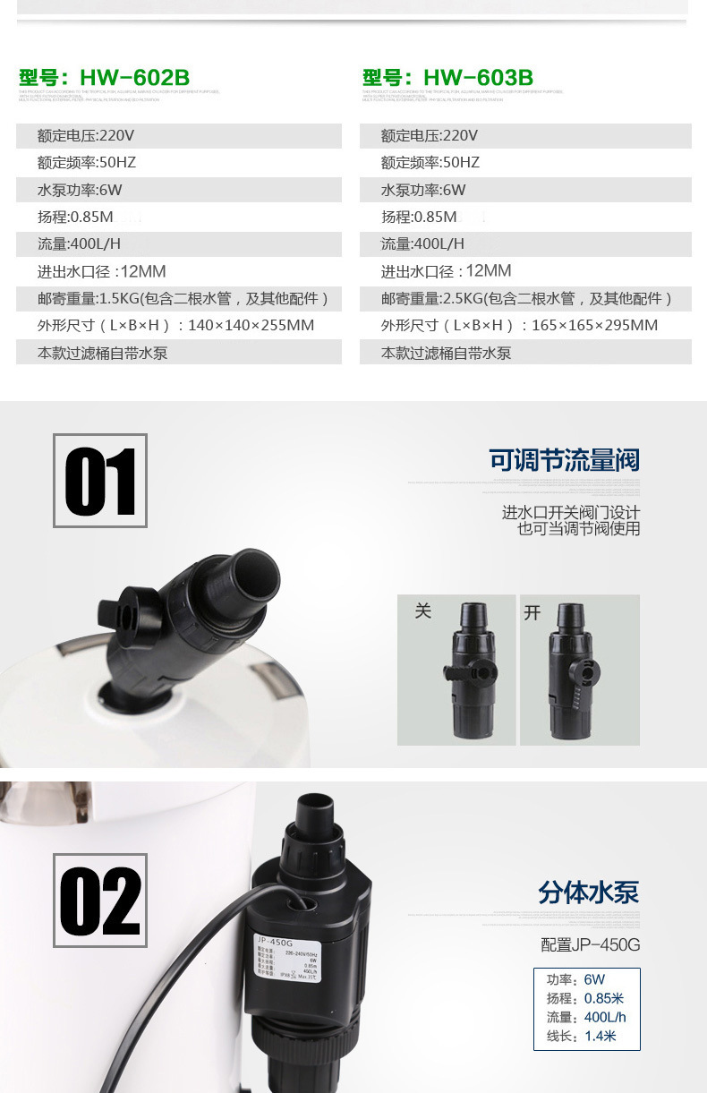 Cross-border fish tank aquarium external filter small external filter bucket with power HW-603B-602B series pic 37