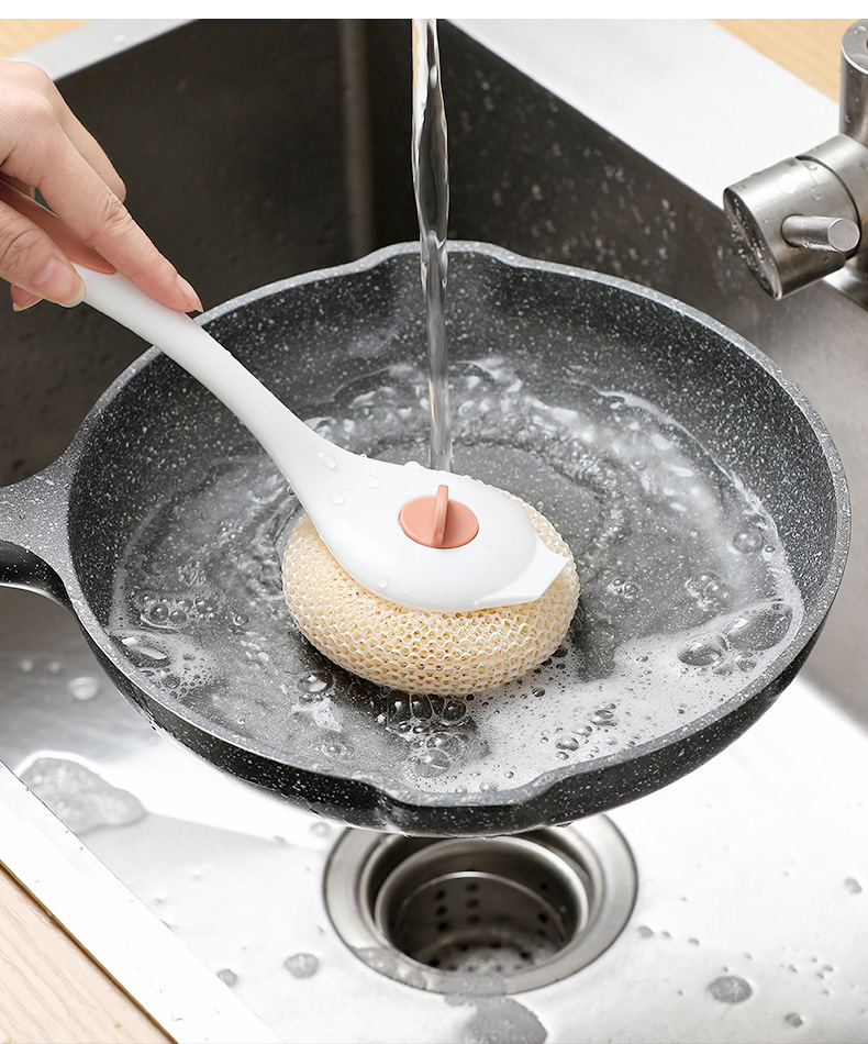 Long-handled pot brush, kitchen cleaning ball, degradable fiber cleaning brush, household stain removal without damaging the pot, dishwashing brush, pot brush pic 4