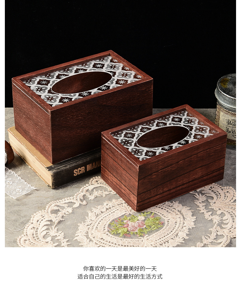 海棠花玻璃纸巾盒木质纸巾收纳盒送客户木质抽纸礼品盒创意纸巾盒详情12