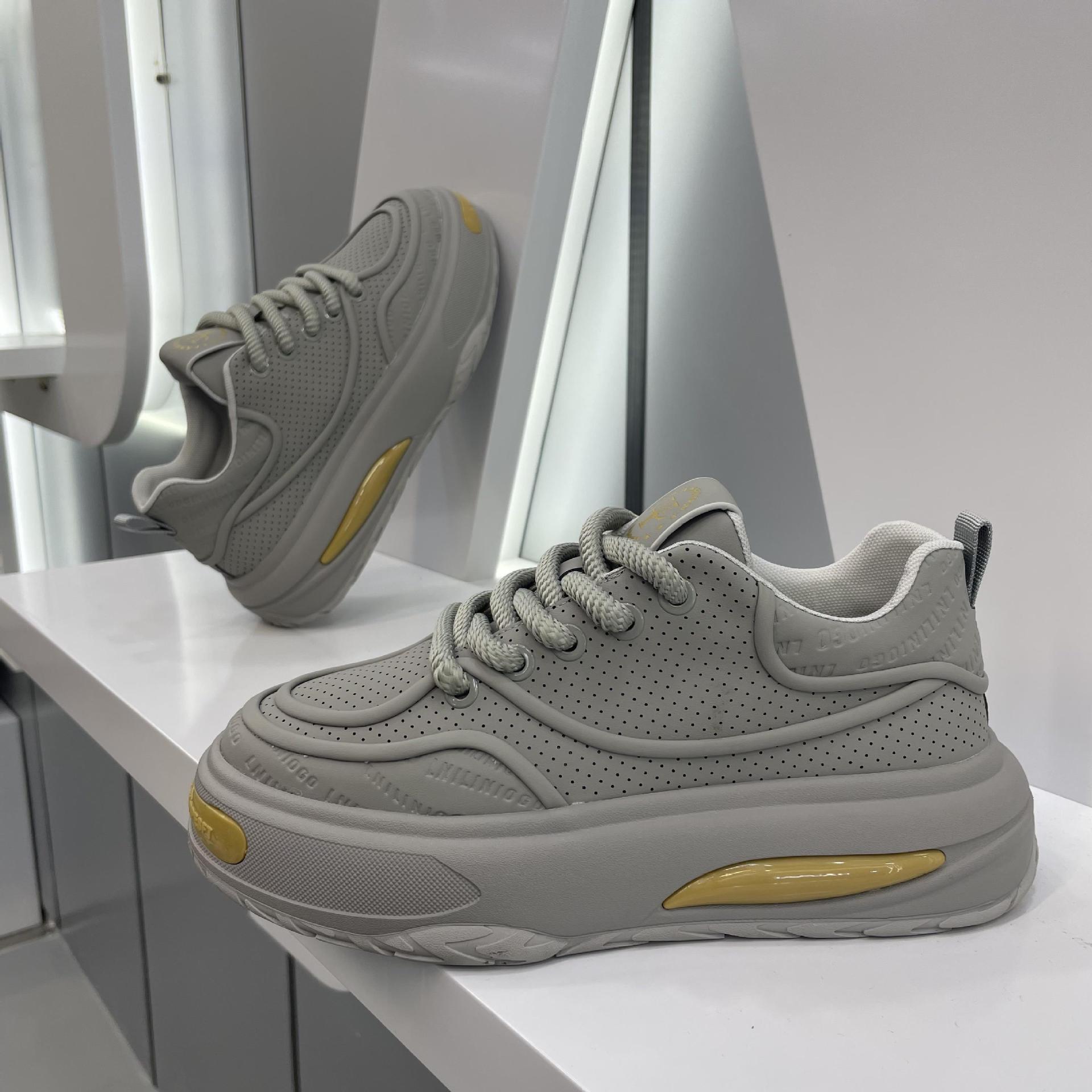 秋季新款男鞋系带低帮跑步鞋潮流鞋子增高印花时尚透气老爹鞋软底详情13