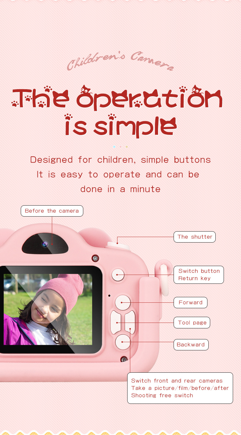 A5 Cross-border Children and Students Digital Mini Camera Fun Toy Educational Birthday and Festival Gift Camera pic 12
