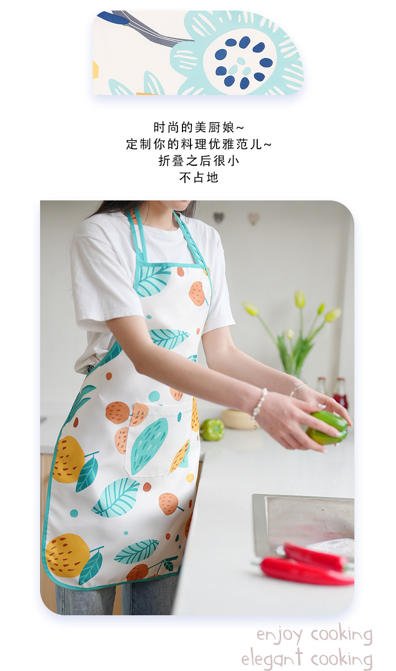 厂家批发厨房工厂实用双层印花防水防油防污围裙轻薄型款涤纶围裙详情2