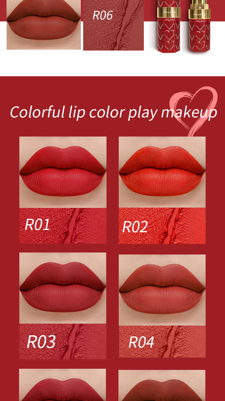 跨境彩妆 MAXFINE18色口红套装批发雾面哑光不粘杯不掉色lipstick专供外贸详情6