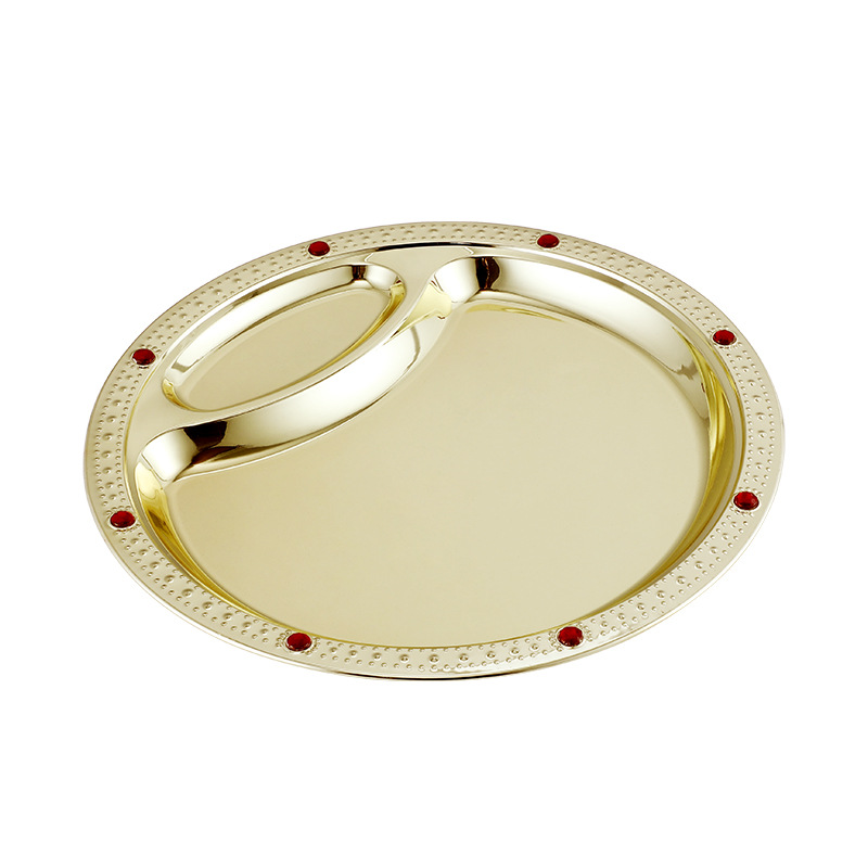 Factory wholesale stainless steel dinner plates, round plates with diamonds, process plates, electroplated fruit plates and display plates pic 5