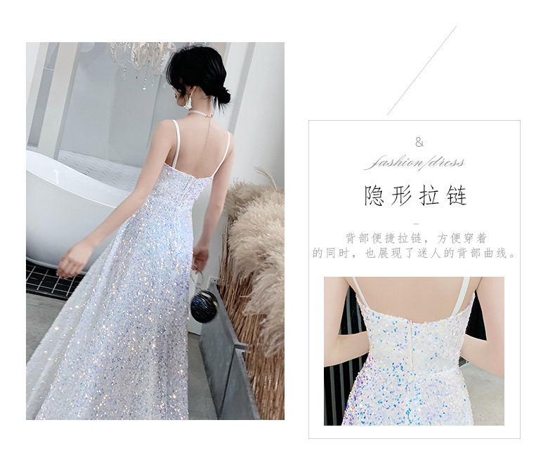 白色超仙气质长款生日礼服裙女2022年新款吊带亮片派对宴会连衣裙详情7