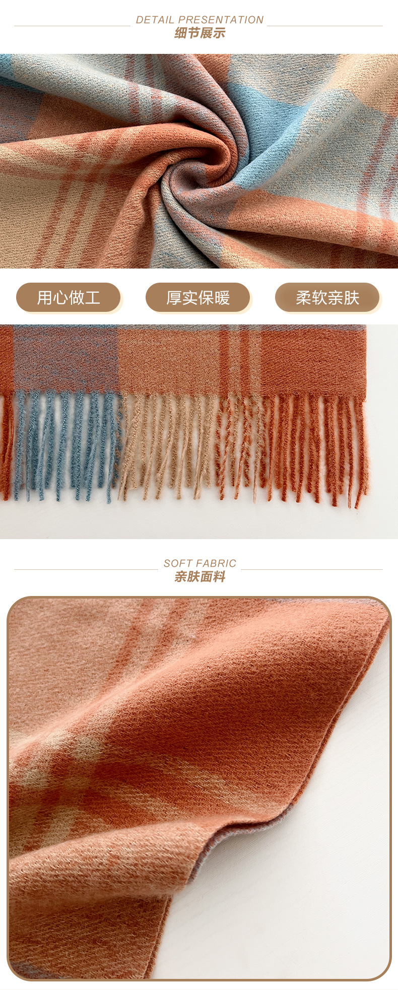 Wholesale of new autumn/Winter 2024 faux cashmere scarves for women, thick and warm outerwear with shawls, and simple student checkered scarves pic 8