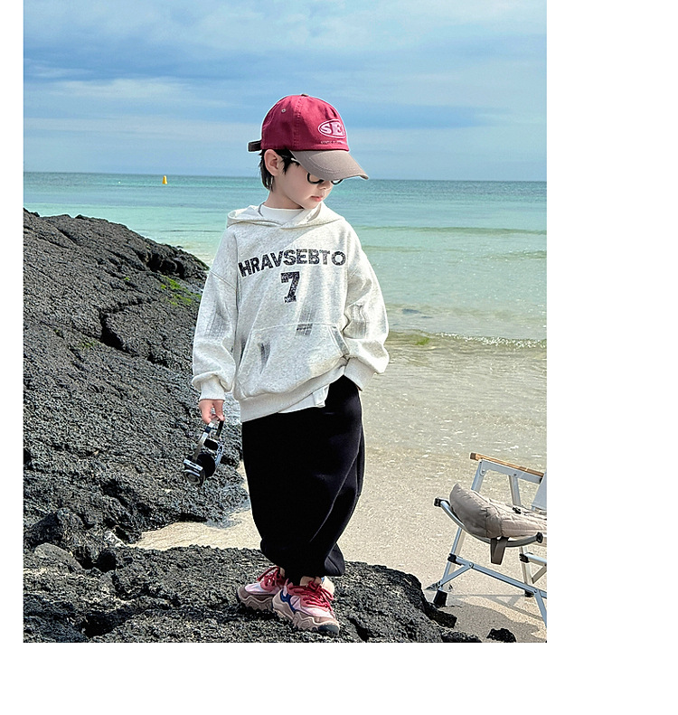 童话记忆2024秋季新款童装儿童韩版百搭手绘字母卫衣男童连帽衫潮详情13