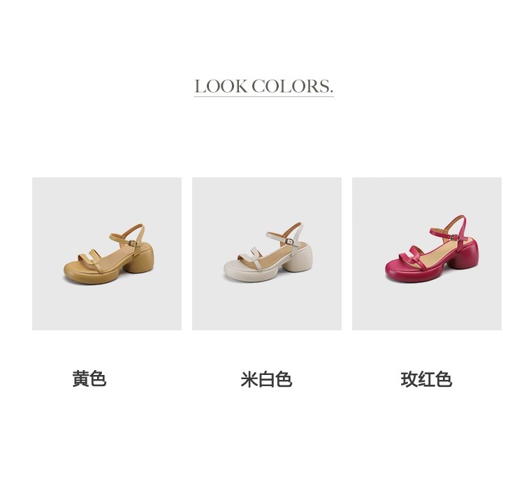 踩屎感~粗跟高跟鞋女2024新款夏季时尚一字带防水台厚底罗马凉鞋详情8