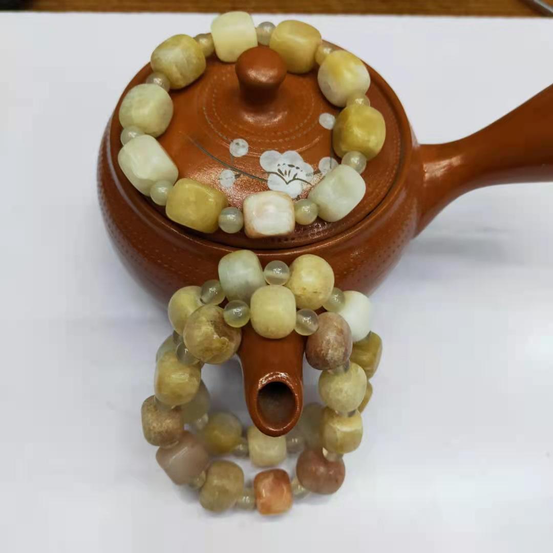Factory wholesale of natural square yellow jade irregular combination bracelets, diy yellow jade bracelets, Buddhist prayer beads and lucky charms pic 10