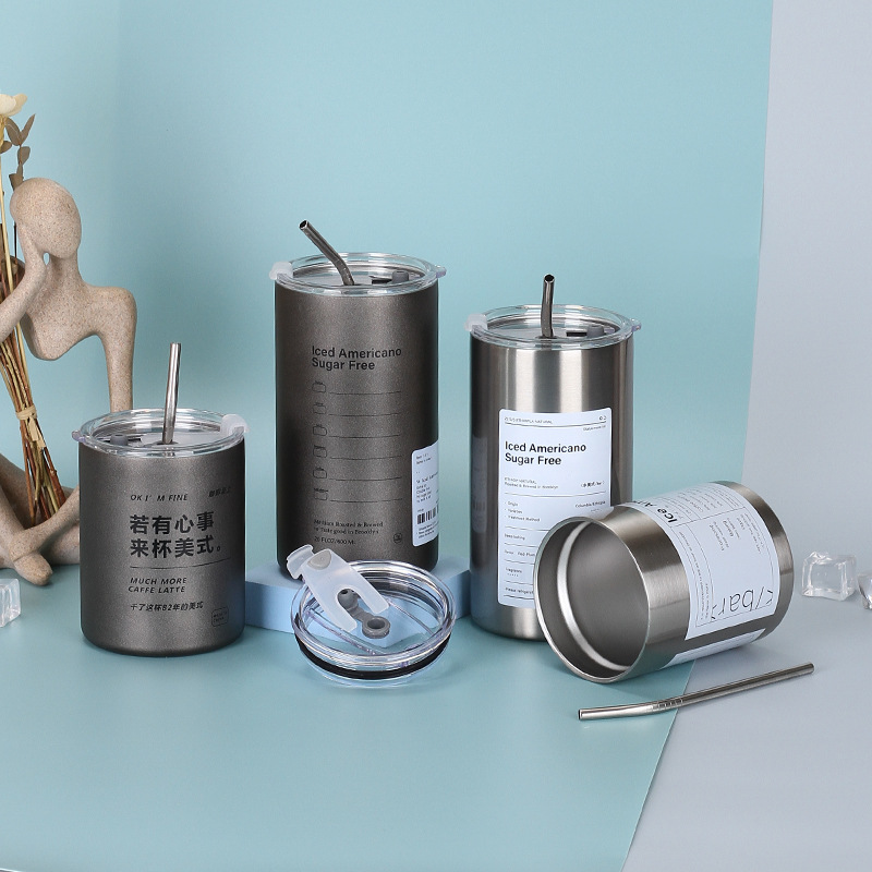 跨境304不锈钢冰美式咖啡杯真空双层带吸管直身杯家用便携保温杯详情6