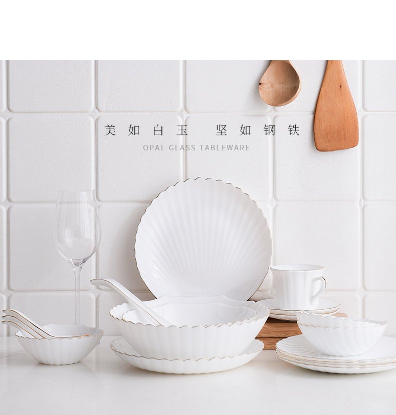 【 White Jade Glass Porcelain Pure White Shell Series 】 Tempered glass Creative bowls, plates and tableware for home use, deep plates for dishes and coffee pic 17