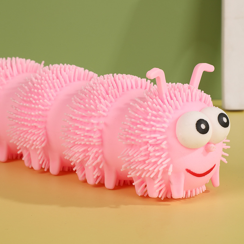 地摊热卖儿童玩具发光长条彩色毛毛虫闪光解压发毛毛玩具现货批发详情5