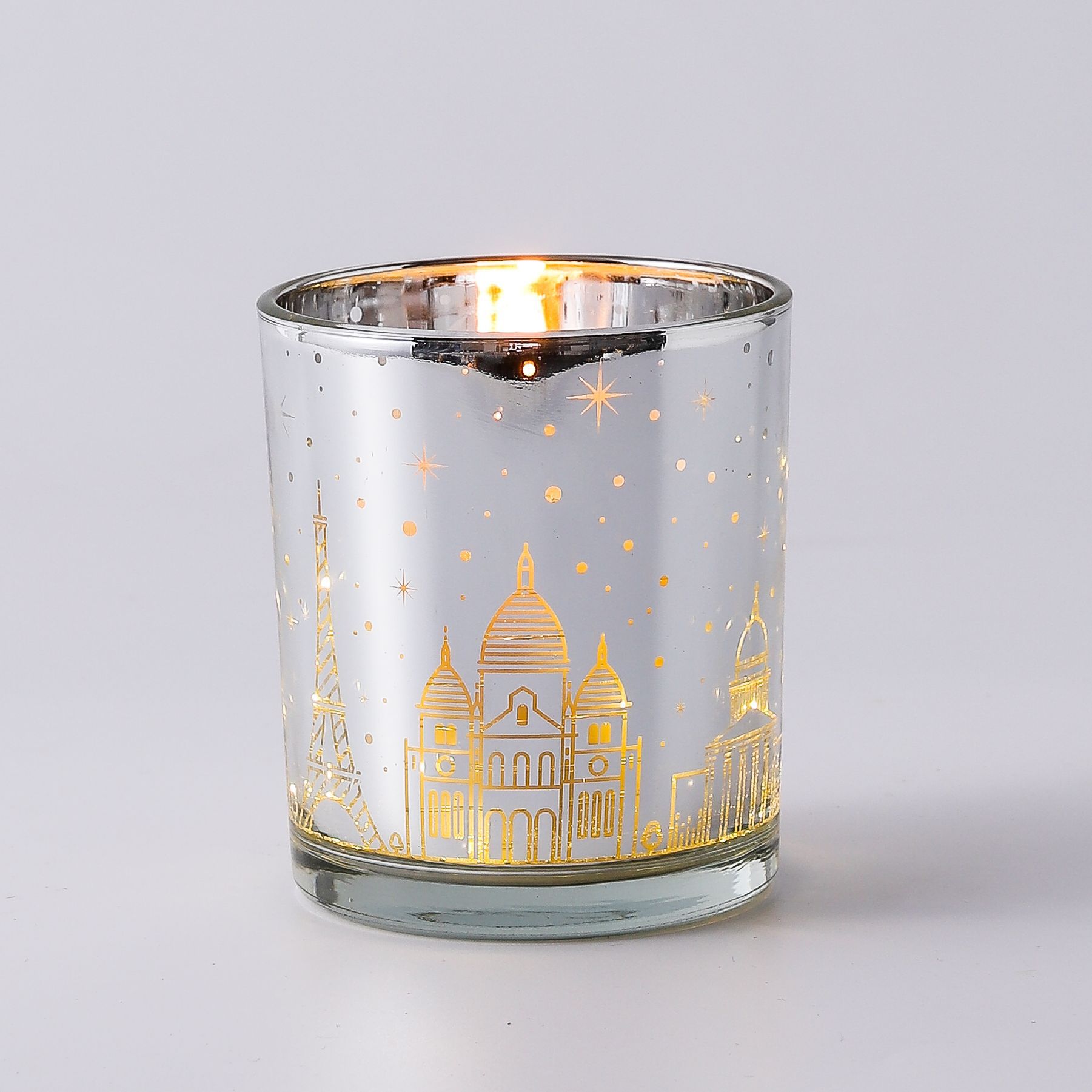 城市星空街景蜡烛玻璃杯烛台空杯电镀激光镂空LED光感香薰蜡烛杯详情12