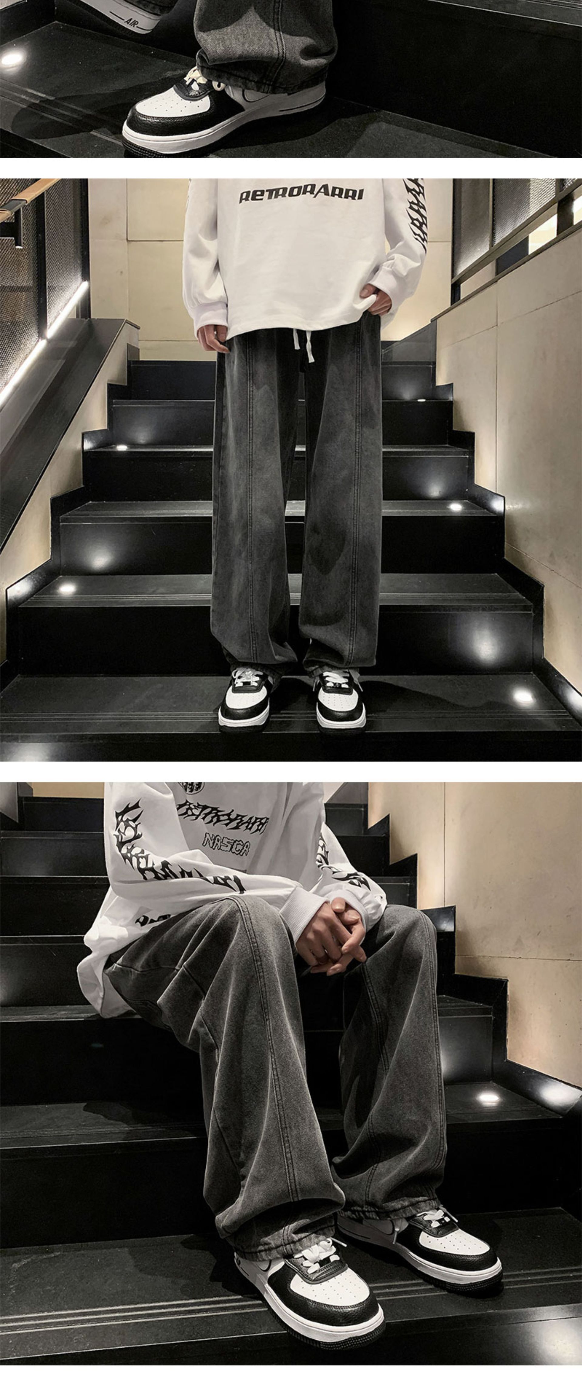 复古做旧直筒牛仔裤男士痞帅宽松休闲潮流简约青少年阔腿长裤详情4