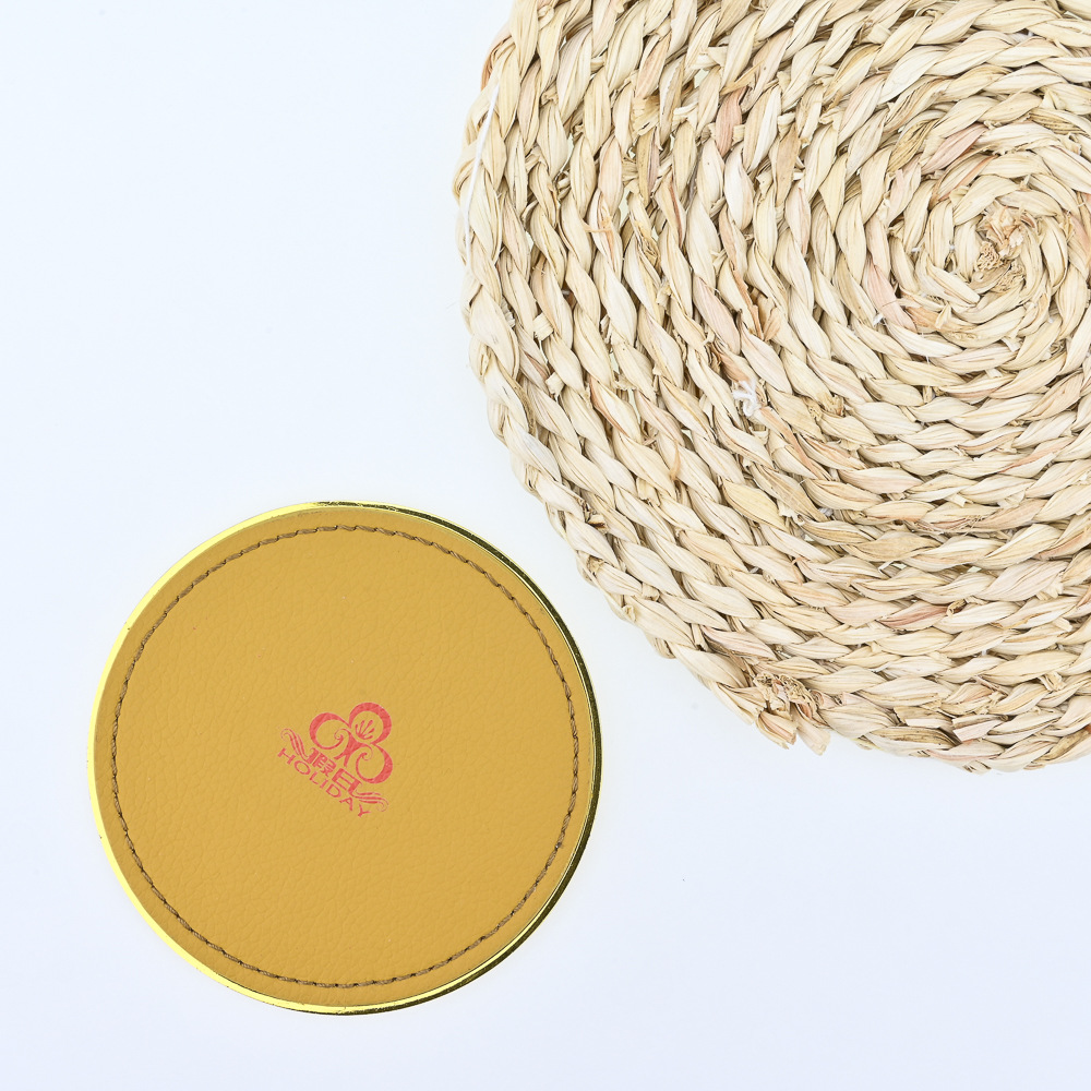 Creative round leather coasters manufacturer wholesale placemats that can be printed with logos fashionable pu heat insulation pads pic 6