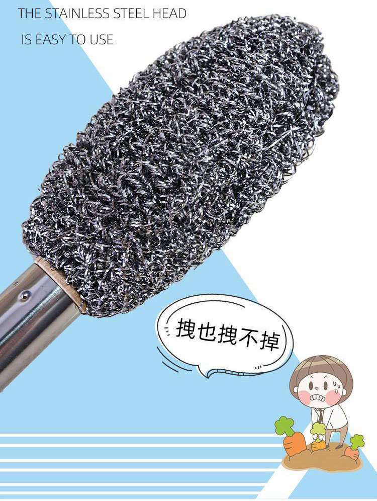 带手柄钢丝球锅刷长杆款洗碗瓶罐灶台清洁厨房不伤手不生锈不掉渣详情3