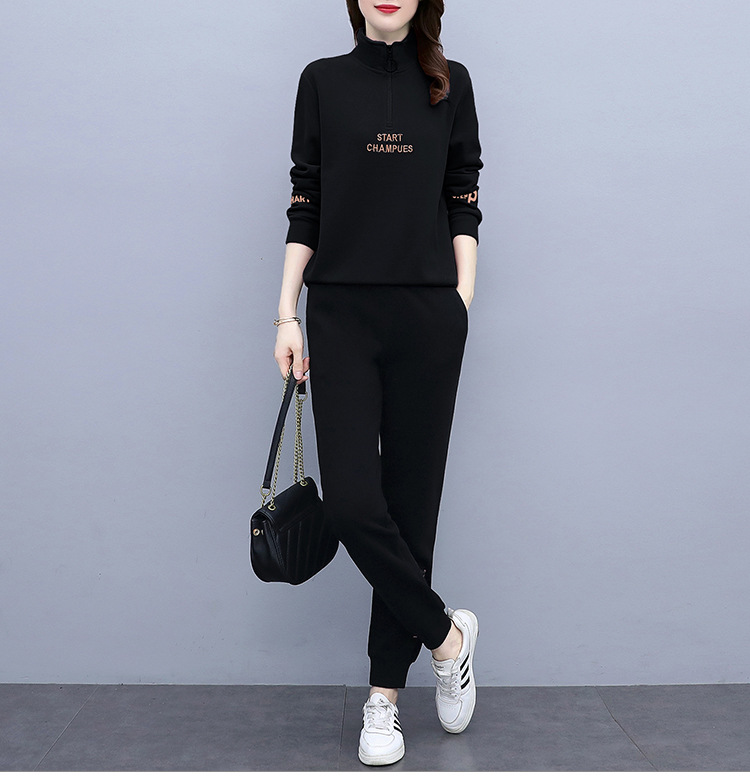 运动套装女春秋2023新款时尚立领长袖休闲跑步服女装卫衣两件套潮详情11