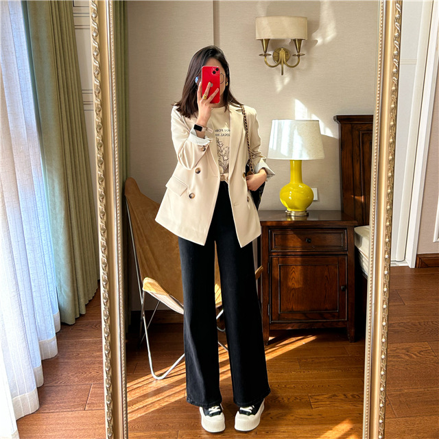 Treasure pants: Slimming, versatile, drape black straight-leg jeans for petite women, high-waisted wide-leg pants pic 21