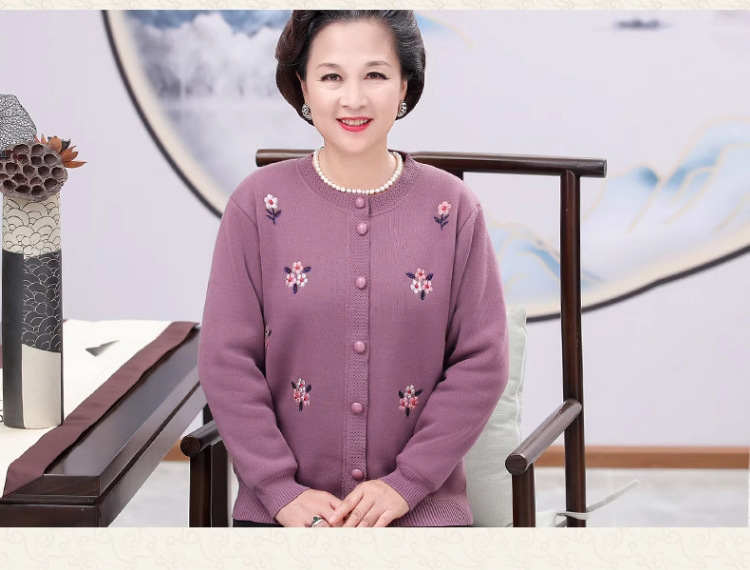 中老年人秋装针织衫外套女奶奶毛衣开衫加绒加厚妈妈冬装老人衣服详情14