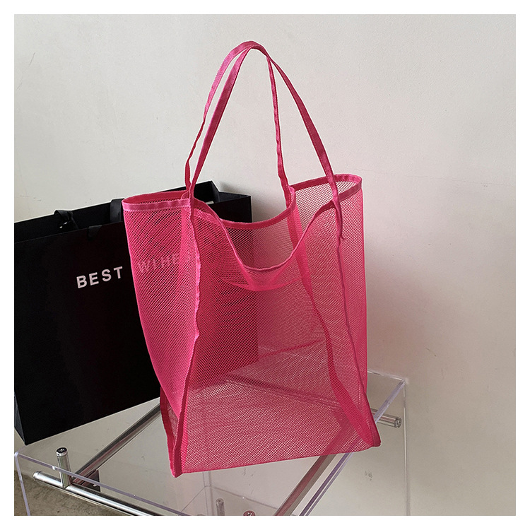 2024夏季新款购物袋纱网透明时尚单肩网纱沙滩包大容量网眼托特包详情63