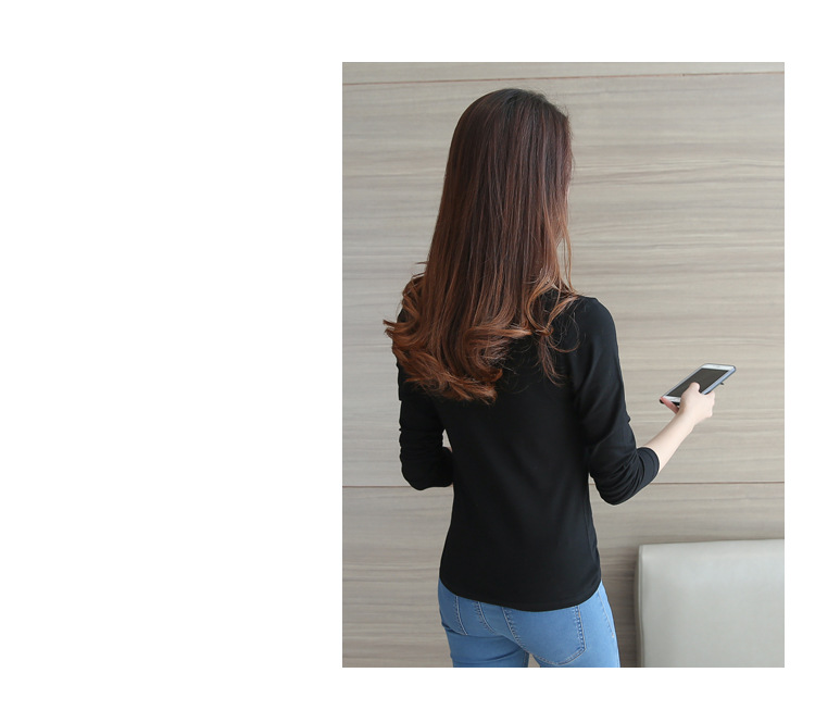 新款女士长袖t恤韩版修身休闲打底衫纯色大码上衣详情21